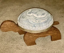 Vintage 70’s Handmade Wood Turtle Foot Step Stool 20”L X 9”H 12”W Upholstered 7