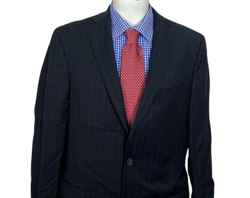 Traje Jack Victor X Zena 2 Piezas A MEDIDA Azul Rayas Seda Lana Chaqueta 43L 34X32. Foto 3 de 4