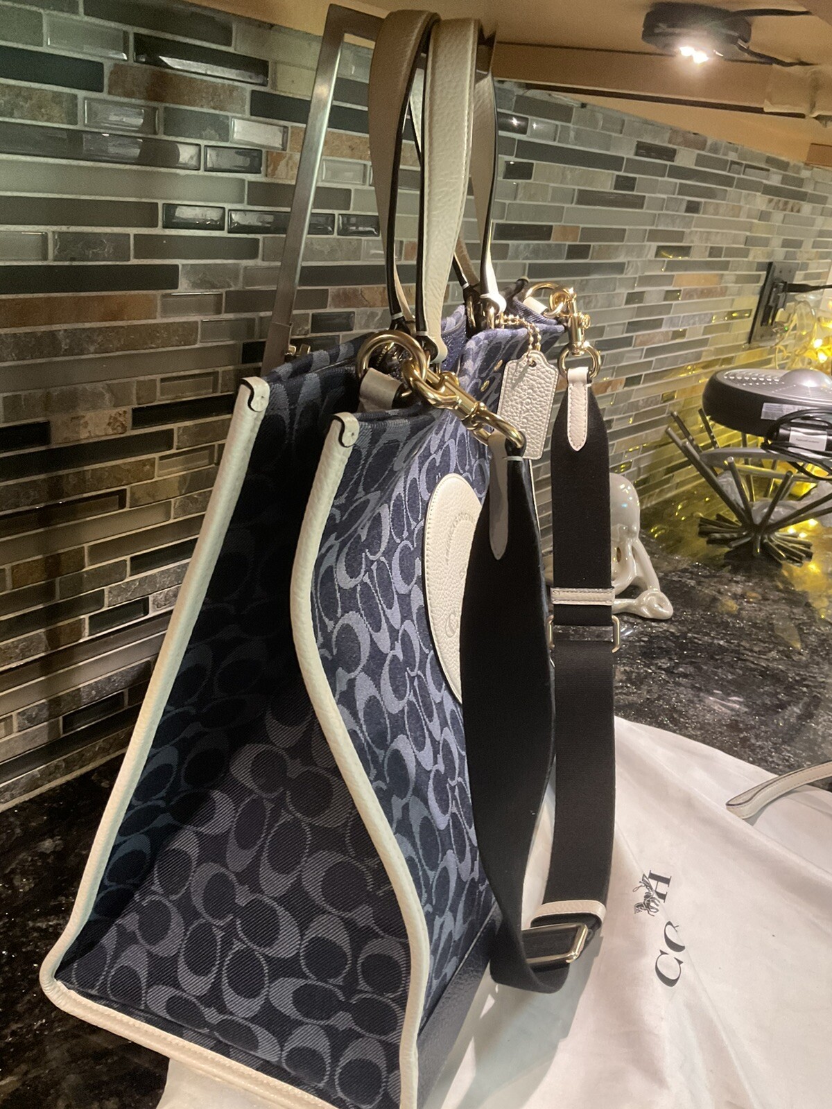 Coach Dempsey Tote 44 Signature Denim Jacquard With P… Gem