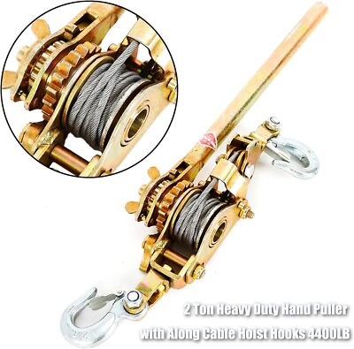 2 Ton Hand Puller Heavy Duty Winch Pull Hoist Come Along Cable Lever 2 Hooks