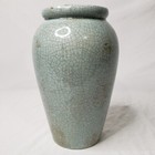 Vintage Crackle Glaze Celadon Blue Green Asian Vase 11.25”h