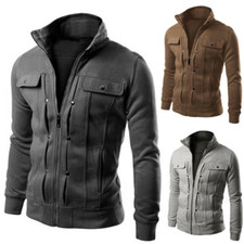 Men's Autumn Winter Slim Zipper Pockets Warm Sports Sweatshirt Jacket Outwear
