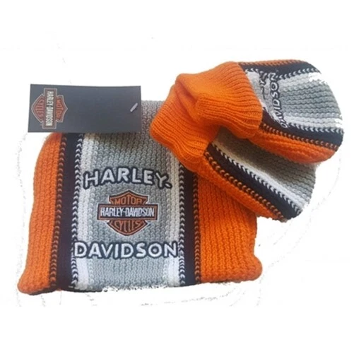 Harley-Davidson Logo Infant Boy Knit Fleece Winter Hat & Mittens Baby Gift Set