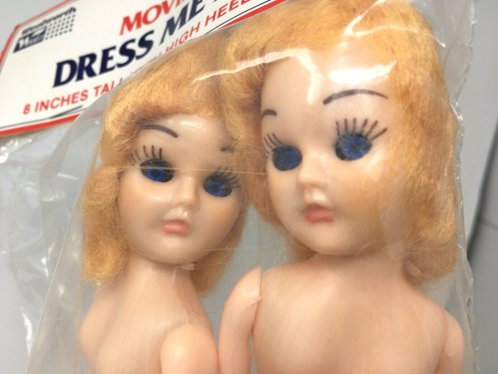 Dress Me Doll Moving Eye Vintage Woolworth Twin Pack 8" Grant Plastics