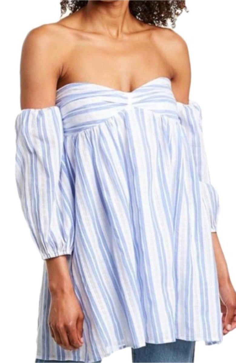 Romeo Juliet Couture NWT Orig.$195 Blue Stripe Off Shoulder Cotton 