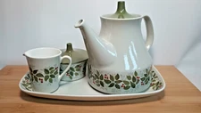Figgjo Tea Set Norway Flameware Brazil Teapot Cream Sugar Platter MCM Vintage