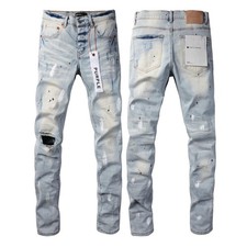 2025 New Purple brand Men's personalized fashion inkjet Blue jeans