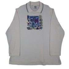 Sport Timer Floral Polo Shirt Womens XL Vintage 90s Cream Made in USA NEW