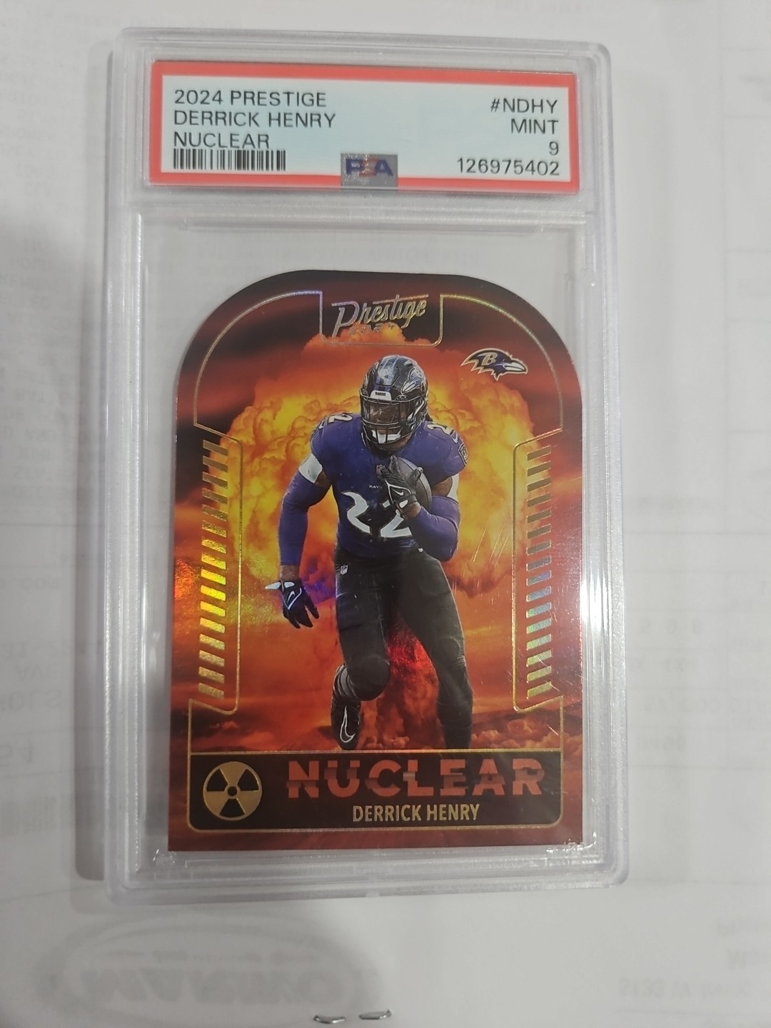 2024 Prestige Nuclear Die-Cut Derrick Henry #N-DHY Baltimore Ravens Case Hit
