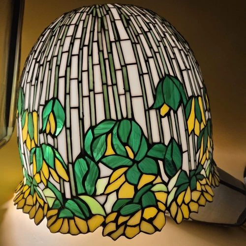 Vintage Rare Color Tiffany Style Flower Lotus Stained Glass Lamp Hanging Shade