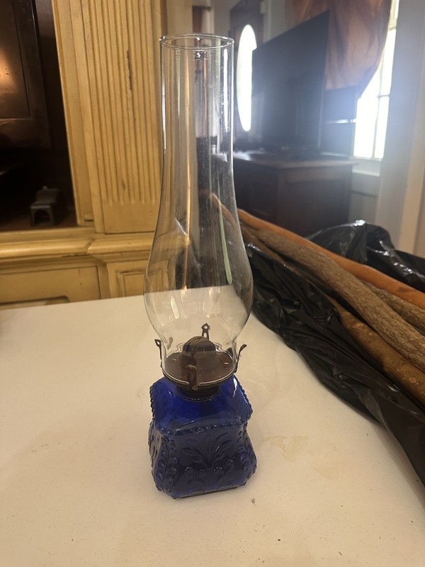 1910 COBALT BLUE PRINCESS MINIATURE OIL LAMP