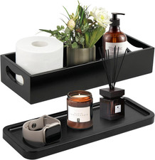 Bathroom Decor Box and Vanity Tray, Set of 2, Wooden Toilet Tank Basket Topper,
