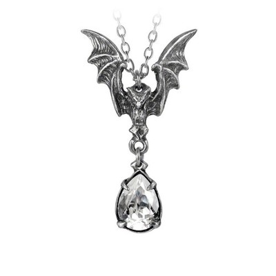 Alchemy Gothic La Nuit Pendant Necklace Pewter Vampire Bat w/ Crystal Dracula