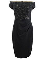 Alex Evenings Women's Off-The-Shoulder Sheath Dress (6, Black/Nude)