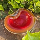 Vintage Murano Art Glass Bowl Cigar Ashtray  Amberina Orange and Red 1960’s