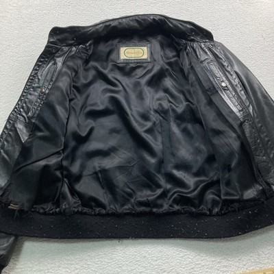 Vintage Hooded Leather Jacket Men 40 Large Black Full Zip Bomber