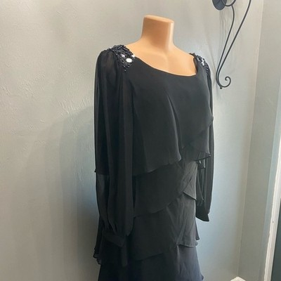 S.L. Fashions Black Dress with Embellished Details