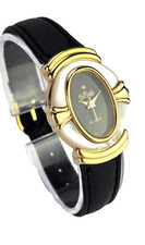 Bob Mackie Elegant Ladies Watch w Mother of Peard Bezel Black Leather Band & Box