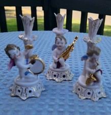 Vtg Occupied Japan Angel Instruments Figurine Mini Candle Holder Bud Vase