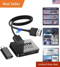 Compact 1x2 HDMI Splitter 4K UHD with Cable - Mirror Two Screens Effortlessly