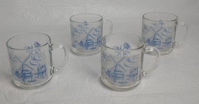 Luminarc Glass Mug Cup Coffee Tea Nautical Windmill Sailboat Blue Flower Sea