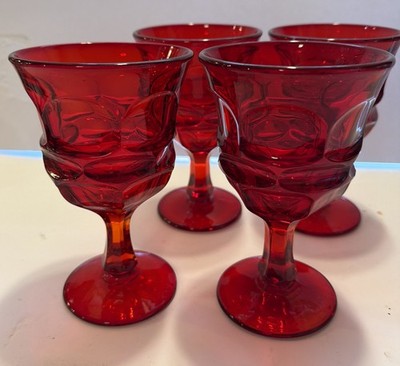 Set Of 4 Vintage Beautiful Fostoria Ruby Red Glass Goblet/Argus/Footed Stem/6.5 