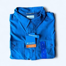 Columbia Omni Shade Men's Long Sleeve Shirt Bright Indigo 40 UPF Size L