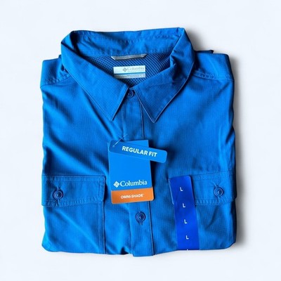 Columbia Omni Shade Men's Long Sleeve Shirt Bright Indigo 40 UPF Size L