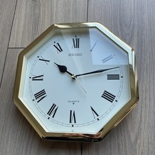 Seiko octagonal gold-tone quartz wall clock Vintage Battery Operated Japan 25cm