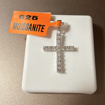 925 Sterling Silver Moissanite Cross Charm Pendant 0.75 CTW Religious