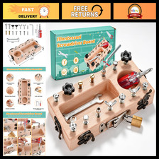 Montessori Screwdriver Board Set - Lock Key, Wooden Fine Motor Skills Toy for