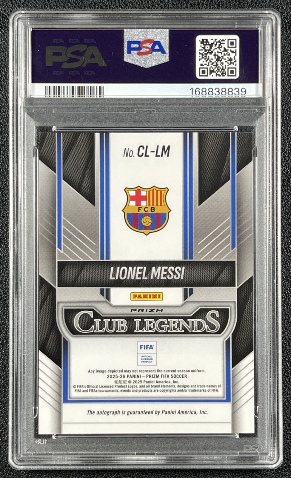 POP 1! LIONEL MESSI PSA 10 2025 PANINI PRIZM FIFA CLUB LEGENDS AUTO RED PULSAR view 2