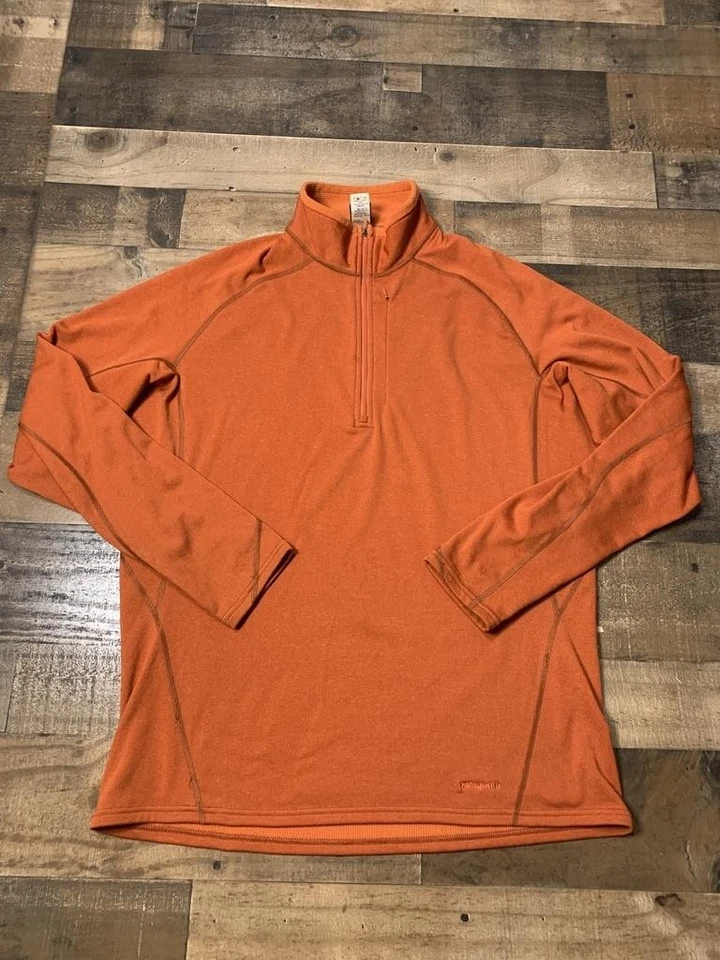 Patagonia Capilene Pullover Mens XL Orange Quarter Zip Grid Fleece Baselayer - Image 2 of 4