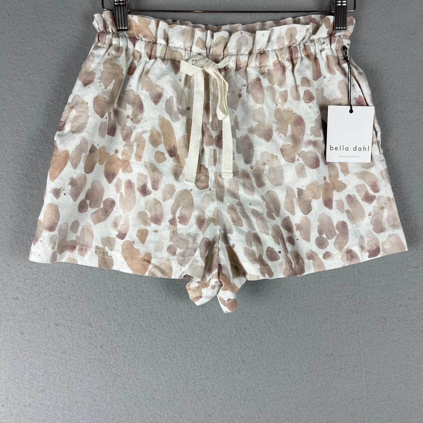 Bella Dahl Linen Shorts Womens XS Printed Watercolor Ruffle Pull On Pocket NEW