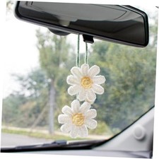 Cute Crochet Flower Car Decor - Handmade Knitted Daisy Rear View Mirror White
