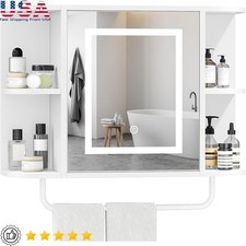 LED Bathroom Mirror Cabinet Adjustable Light Storage Wall Mount Organizer New
