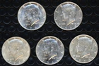 FIVE 90% SILVER AU to BU 1964 KENNEDY HALF DOLLARS ~ 4 P MINT/1 D MINT ~1c START