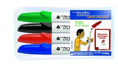 Tratto 852200 Marcatore Bus 4 Tr Memo Grande Ass - Pennarelli Cancellabili A Secco Per Lavagne, Colori Brillanti, Punta Scalpello