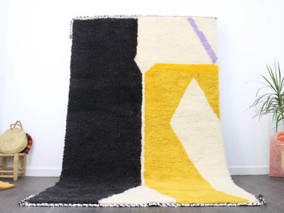#ad Hand Knotted Moroccan Berber Wool Rug 5x8 Black Yellow Beni Ourain Wool Area Rug $980.70