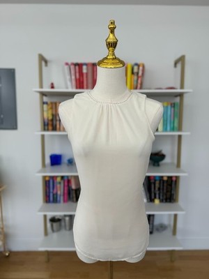 H&M Sleeveless Dainty Lace Neck Ivory Blouse, Size 2, EUC!!