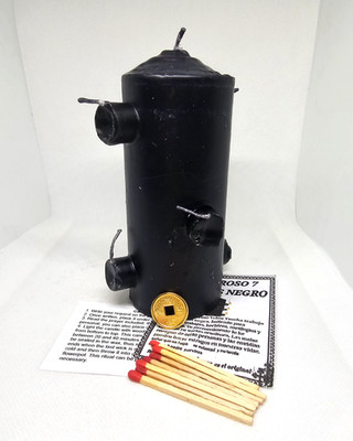7 WICKS BLACK CANDLE / VELA PODEROSA 7 MECHAS NEGRO TUMBA TRABAJOS REVIERTE MAL