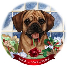 Puggle Dog Porcelain Hanging Ornament Pet Gift 'Santa.. I Can Explain '