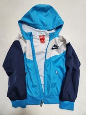 Nike Jacket Youth 7/L Blue White Colorblock Windrunner Hooded Full Zip Athletic
