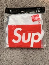 Supreme X Hanes Crew Socks - White, Pack of 4, Size 6-12