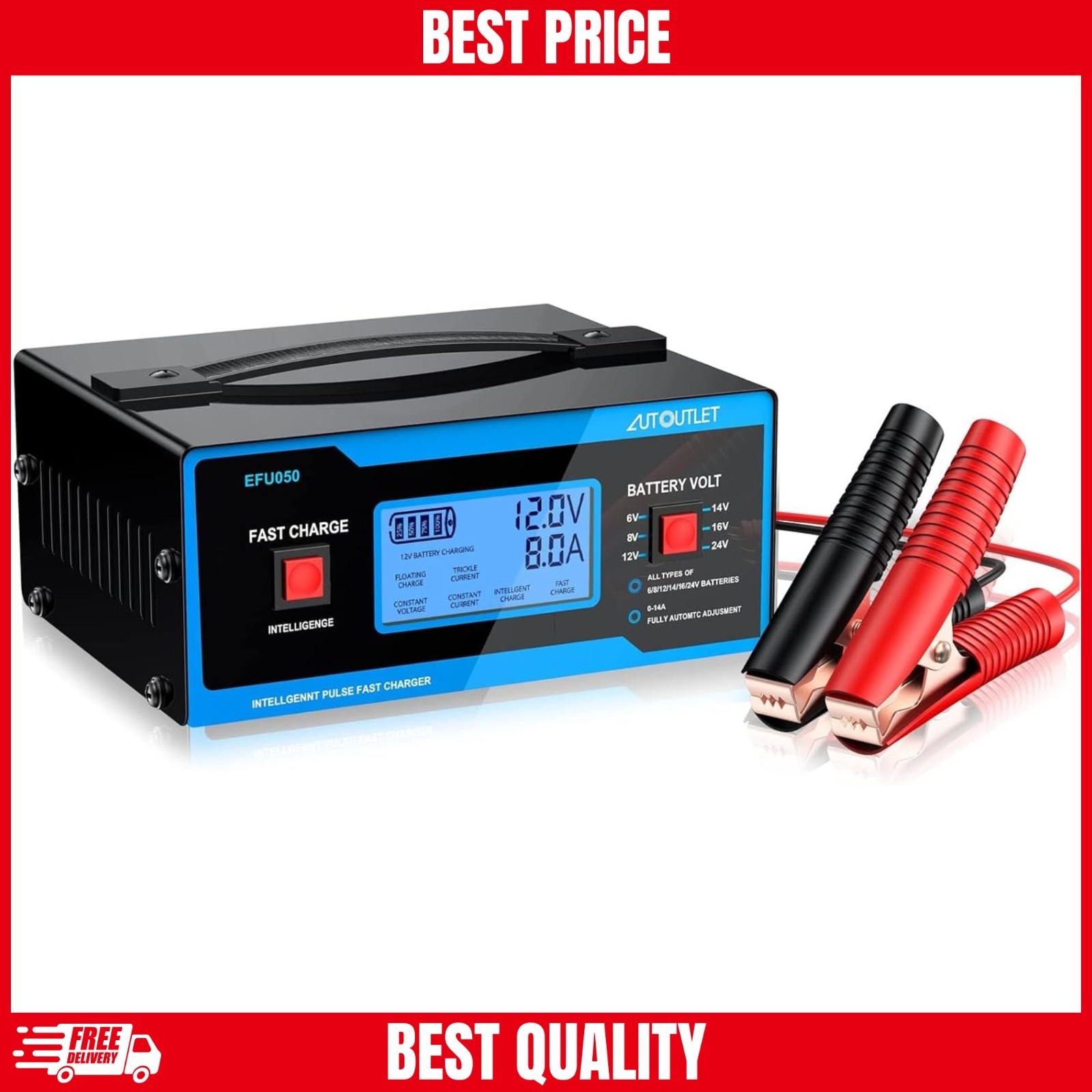 8V 0-10A Automotive Battery Charger Maintainer with USB Ports