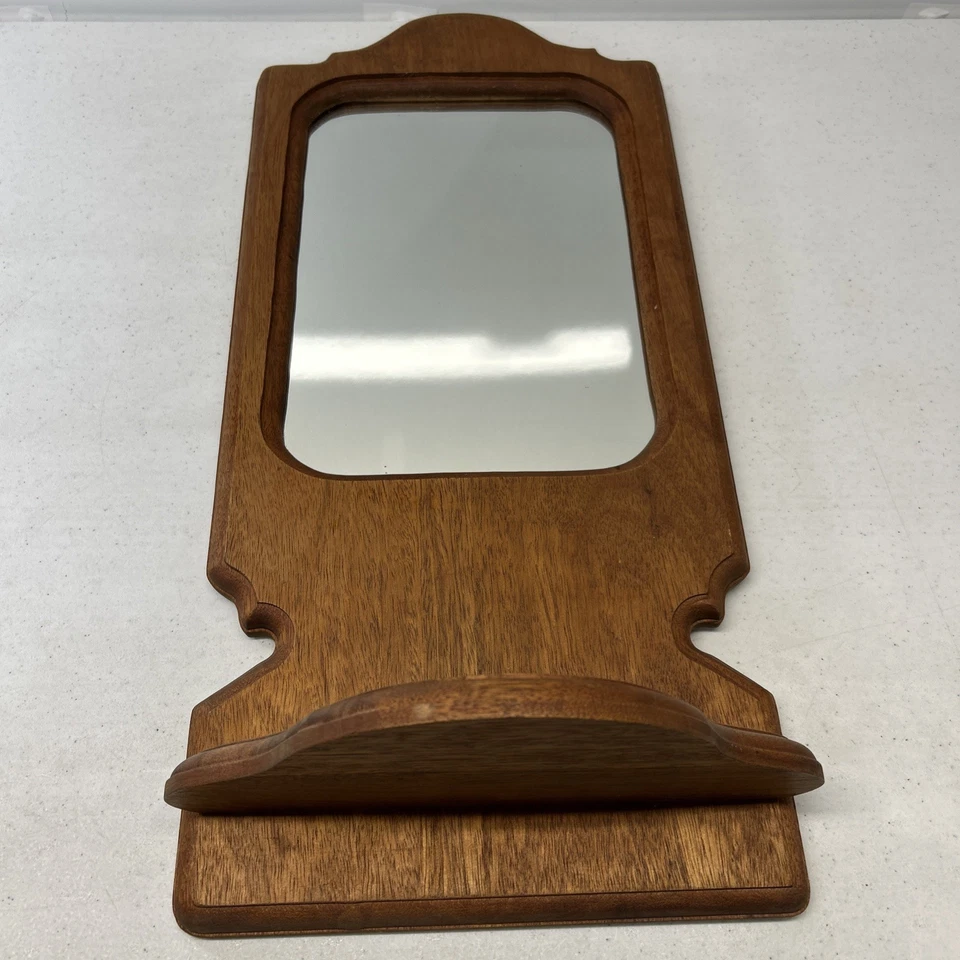 Vintage Rustic Wooden Wall Mirror with Shelf Entryway Cabin Signed 23.75”x11” - Image 2 of 4