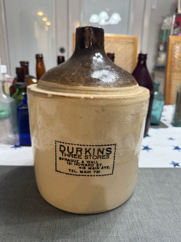 neat Pre-Pro DURKIN'S THREE STORES gallon whiskey jug SPOKANE, WASHINGTON