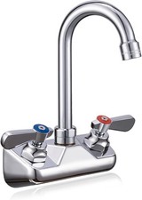 Leak-Free Kitchen Sink Faucet Wall 4" center 3.5" gooseneck, Chrome