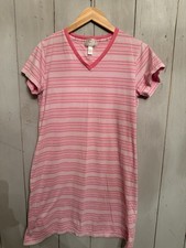 Vintage Oscar De La Renta Gown S Pink Blue White Stripe Sleep Shirt 100% Cotton