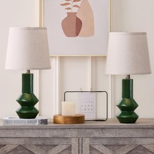 20" Green Ceramic Table Lamp Set of 2-3-Way Dimmable Nightstand Lamps with Pa...